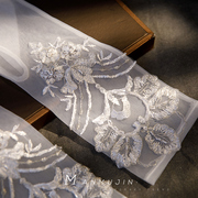 法式复古新娘结婚手套蕾丝缝珠中长款网纱显瘦婚纱礼服旅拍照手套