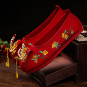 DIY新娘秀禾鞋婚鞋女红色上轿鞋老北京绣花鞋中式结婚秀禾服鞋子