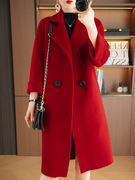 高端大红色双面羊绒大衣女装冬季长款百搭纯羊毛宽松毛呢外套