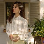 litchirose荔枝肉法式复古白色，系带衬衫女独特别致小衫洋气温柔