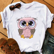 Cute owl T-shirt女式春夏性感可爱卡通猫头鹰女装大码T恤夏季ins