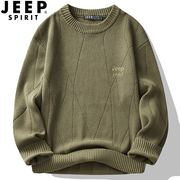 jeep吉普毛衣秋冬季男款保暖针织衫圆领，休闲线衫套头，毛线衣(毛线衣)打底衫