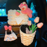 车载纸巾盒汽车内挂式卡通女生草莓熊可爱车，上用收纳抽纸盒装饰品