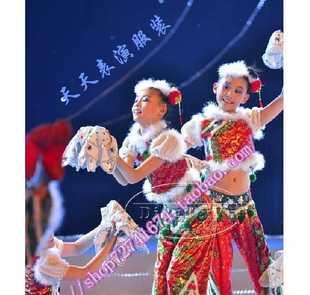 高档儿童演出服女童汉族秧歌表演服民族手绢舞元旦新年喜庆舞蹈服