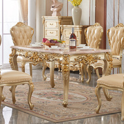 欧式大理石餐桌椅组合全实木香槟色雕花，6-8人轻奢长方形家用饭桌