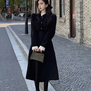 欧洲站2023秋冬赫本风名媛高级感黑色针织连衣裙子两件套装