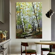 纯手绘白桦树林厚肌理，玄关走廊油画，绿色客厅大芬村装饰无框挂画
