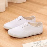老款80年代怀旧鞋子小白鞋学生鞋成人系带白球鞋帆布鞋舞蹈鞋白色