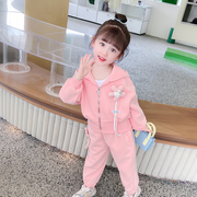 春季女小童韩版甜美卫衣套装春秋装，女宝宝时尚休闲运动两件套