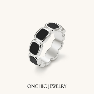 白鹿同款OnchicOR系列黑玛瑙戒指女母贝食指戒小众设计感轻奢