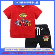 超级飞侠衣服男童夏季短袖套装6岁女童半袖5纯棉两件套4儿童夏装3