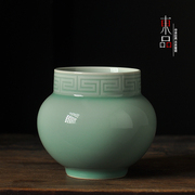 龙泉青瓷回纹日式茶渣斗陶瓷废水桶茶水缸，小号水盂茶洗茶道配件