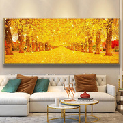 纯手工十字绣成品黄金满地新中式客厅卧室大幅风景挂画绣好的