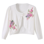 春季短外套针织开衫女短款外搭立体花朵白色一粒扣针织外披上衣女