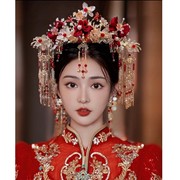 秀禾服头饰中式新娘，凤冠2023红色蝴蝶结，琉璃发冠古风婚礼发饰