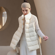 麻霖原创设计女装冬季羊毛羊绒90白鹅绒针织羽绒服拼接外套