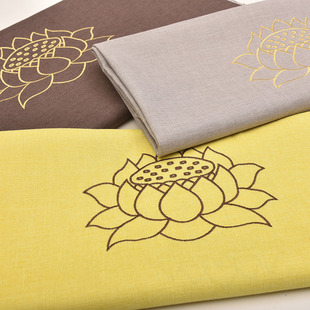 中式绣花麻布亚麻坐垫荷花圆垫子抱枕，靠包刺绣(包刺绣)加厚沙发套布料