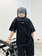 24夏季男女中大童韩版简单明线薄款棉纯色字母短袖T恤街舞潮