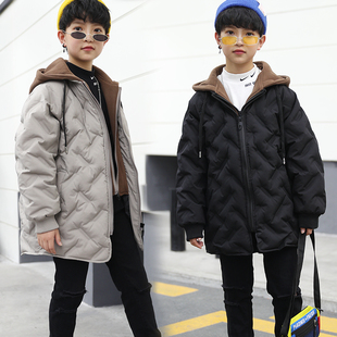 男童羽绒棉服儿童棉衣棉袄大童冬装中童外套，中长款加厚连帽假两件