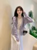 紫色镂空毛衣外套女2024春夏韩版温柔风，气质马海毛针织衫上衣
