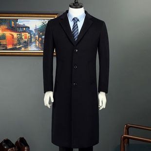 男士大衣男长款中年过膝西装，领韩版秋冬季风衣呢子高端品牌外套