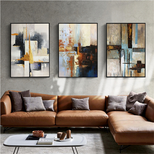 现代装饰画简约工业，三联画抽象客厅油画手绘背景墙，沙发北欧挂画风