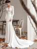 梵娜仙衣法式鱼尾婚纱，2024新娘礼服白色缎面长袖，出门纱高级感春夏