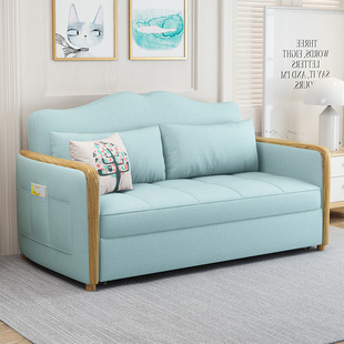 北欧多功能沙发床，可折叠客厅双人两用1.5小户型，实木1.8布艺小沙发
