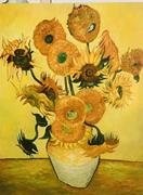纯手绘油画梵高向日葵单幅欧式油画布无框花卉挂画