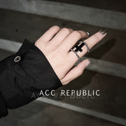 原创设计小众独特暗黑哥特十字架双层链条戒指黑色个性装饰戒指环