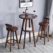 实木吧台桌椅组合美式复古高脚椅子家用咖啡台桌椅客厅高桌椅
