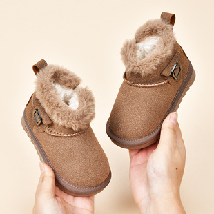 冬季羊皮毛一体雪地靴，儿童男童鞋子，女童防水防滑加厚大棉鞋