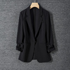 黑色醋酸西装外套女2023春夏季薄款高级感气质显瘦七分袖西服