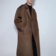 双面羊绒大衣男中长款羊毛，廓形高级感英伦，风设计感西装韩国东大门