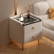 智能床头柜现代简约岩板实木，网红极简易无线充电主卧室多功能家用