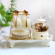 英式下午茶茶具欧式花茶茶具，花茶杯套装陶瓷玻璃，煮水果蜡烛茶壶