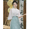 夏款新中式复古刺绣轻国风白色雪纺衬衫女搭配马面裙提花立领上衣