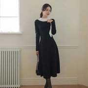 时尚起义韩国甜美优雅撞色顺滑柔软撞色飘带针织裙od23112902