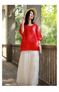 棉麻原创品牌高端苎麻上衣女，复古亚麻纯色，宽松显瘦短袖文艺女装