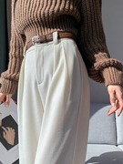 雪尼尔窄版阔腿裤女秋冬季条绒裤子高腰，垂感直筒灯芯绒休闲西装裤