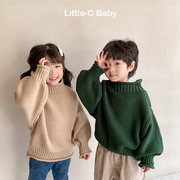 韩国儿童2024春装男女童毛衣外套纯棉厚实半高领针织衫毛衣