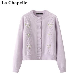 拉夏贝尔lachapelle秋装，2023款圆领立体花卉针织，开衫女长袖毛衣