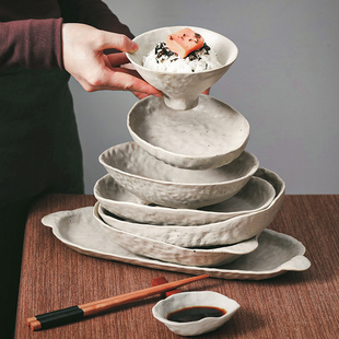 景德镇餐具套装碗碟盘子日式料理，食器不规则，家用粗陶复古碗盘组合