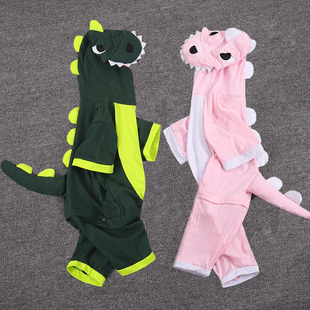 夏季儿童睡衣恐龙连体短袖男孩卡通动物男女童宝宝家居服薄款亲子