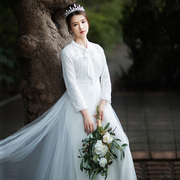 蕾丝礼服裙子订婚连衣裙女春秋季气质白色长裙仙女裙