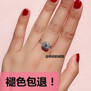 抖音时尚个性网红可旋转悬浮食指S925纯银仿真钻戒指女生会转动的