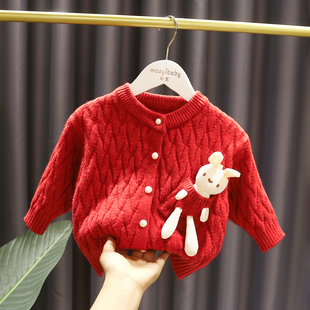 2-7岁女宝宝可爱玩偶兔毛衣女婴儿童秋装5女童高质感针织开衫外套