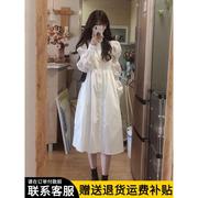 白色连衣裙女小个子秋冬装2023法式设计感气质长袖桔梗长裙子