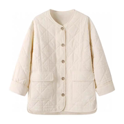 棉衣 女冬时尚款菱格圆领单排扣纯色大口袋宽松保暖 棉服外套0.53