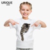 3d立体萌猫咪图案莫代尔儿童，t恤女童装短袖，可爱动物亲子时尚宝宝